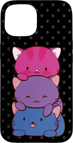 Vista 6 de Funda para iPhone 16 Bisexual Pride Kawaii Kitty Cat Stack Anime