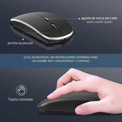 Vista 4 de Halpilt Ratón Inalámbrico Recargable Portátil Silencioso USB-A y Tipo C Modo Dual Ratón Inalámbrico 3 DPI Ajustables para Laptop, Mac, Android, PC