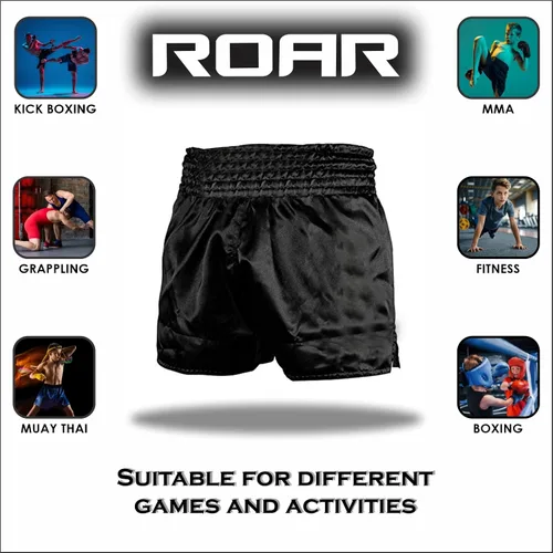 Vista 4 de ROAR-INT Pantalones cortos de Muay Thai para niños, artes marciales, MMA Kickboxing, pantalones cortos para niños y niñas
