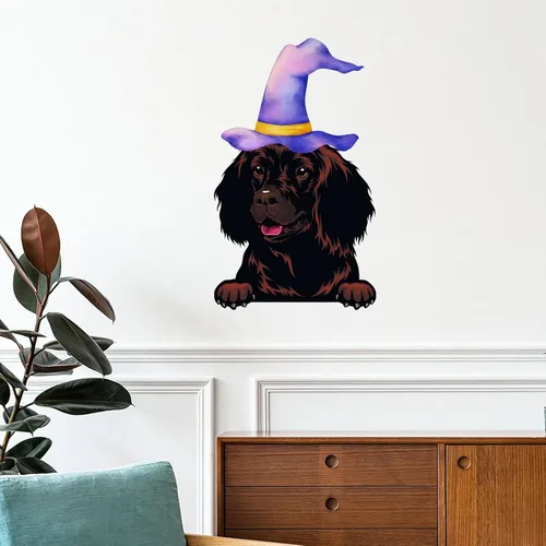 Vista 9 de Calcomanías de pared de Halloween con diseño de brujas y malinois, calcomanías de Halloween con texto en inglés "Happy Halloween" para decoración