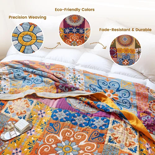 Vista 180 de MSGKV - Manta bohemia/primaveral de algodón para sofá y sala de estar, de gasa acogedora, de 50 x 60 pulgadas 50"x60" Cotton Throw, Woven Bird