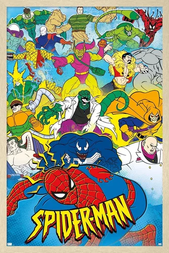Vista 7 de Trends International Marvel Comics Spider-Man - Póster animado de pared de los años 90, 22.4 pulgadas de largo x 14.7 pulgadas, versión enmarcada