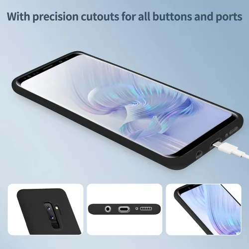 Vista 5 de Carcasa para Samsung Galaxy S9 Plus, silicona líquida TPU, color negro Soft Slim Fit Smooth Baby Touch Rubber Official Microfiber Lining Clean