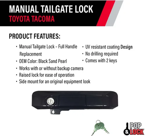 Vista 3 de Pop & Lock Cerradura manual de puerta trasera para Toyota Tacoma, Negro Arena Perla