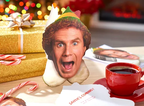 Vista 4 de American Greetings Tarjetas de Navidad de lujo en caja con sobres, Papá Noel, Buddy the Elf (10 unidades)