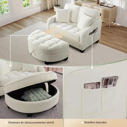 Vista 3 de JEEOHEY Chaise Lounge Chair para interiores, silla de sofá de chenilla de gran tamaño con otomana de almacenamiento y respaldo ajustable, sofá