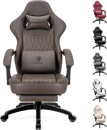 Vista 12 de Dowinx Silla de Juegos de Cuero PU Transpirable para Jugadores con Reposapiés, Soporte Lumbar de Masaje, Silla de Computadora Reclinable Ergonómica