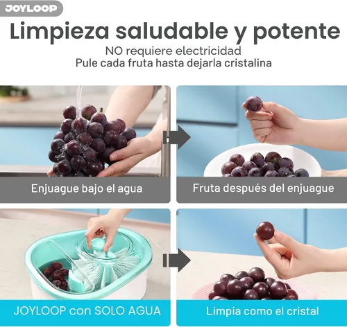 Vista 7 de JOYMOOP Joyloop Lavadora de frutas, limpiador de frutas, ovalada, azul transparente Azul claro