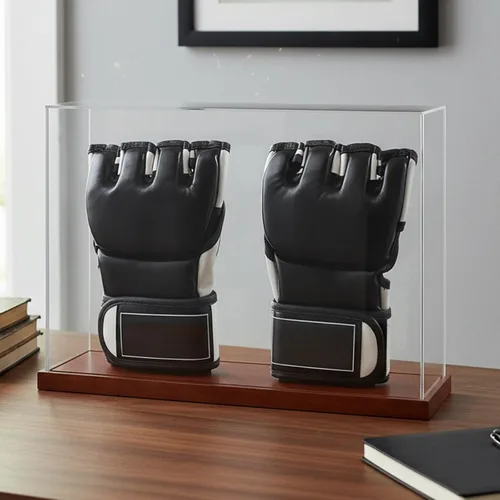 Vista 7 de MMA - Vitrina de guantes - Sin montaje - Escaparate de acrílico transparente con base de madera, caja de recuerdos y coleccionables con protección