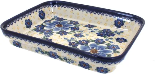 Vista 8 de Blue Rose Polish Pottery - Molde rectangular pequeño Orange Ashley - 10.25" x 8" - Utensilios para hornear únicos, aptos para lavavajillas