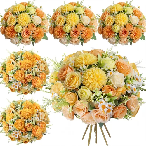 Vista 9 de Tigeen - Ramo de flores artificiales para boda, 6 paquetes, color azul