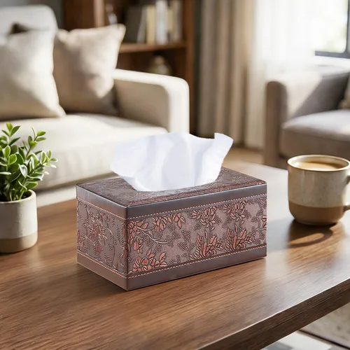 Vista 2 de Funda rectangular de cuero para caja de pañuelos, soporte de caja de pañuelos moderno rectangular para toallas de papel, dispensador de pañuelos