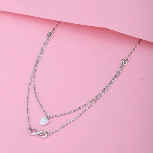 Vista 8 de Vanbelle Joyas de plata de ley, chapado en rodio con sello 925, gargantilla de corazón e infinito con cadena de doble capa, collar hecho a mano