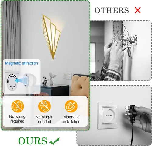 Vista 6 de Juego de dos apliques de pared modernos que funcionan con pilas, lámpara de pared simple y creativa Art Deco con control remoto, luz de pared LED