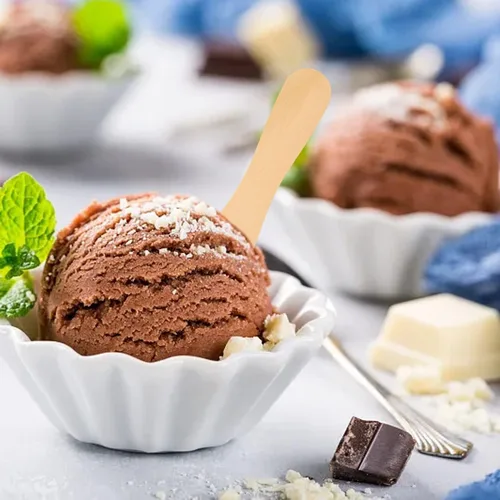 Vista 4 de yueton 100 cucharas de madera para helado, cucharas de degustación de madera desechables, cucharas de muestreo, cucharas de postre pequeñas