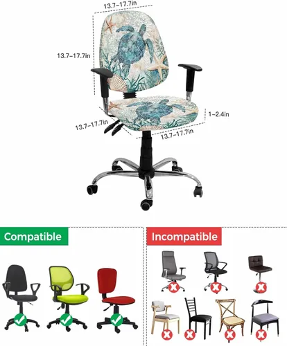 Vista 4 de Vandarllin Funda para silla de oficina, diseño de tortuga marina, elástica, universal, para computadora, diseño de animales marinos, temática