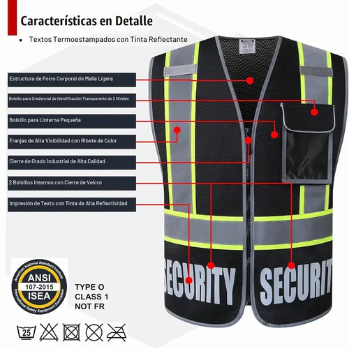 Vista 2 de Chaleco de Seguridad para Hombres y Mujeres Chaleco de Seguridad Reflectante con 5 Bolsillos y Cremallera Frontal Chaleco de Malla de Alta Negro