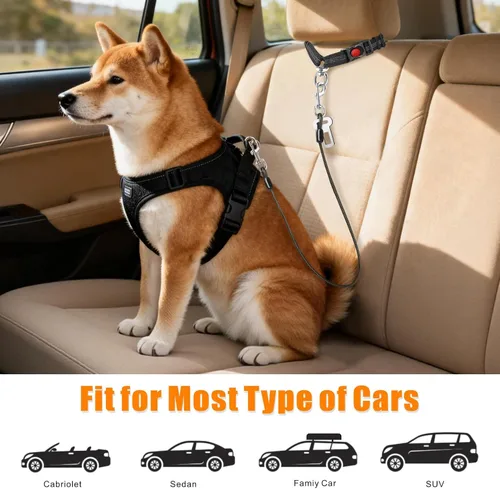 Vista 5 de Idepet Cinturón de seguridad para perro para automóvil, 2 piezas de cinturón de seguridad de perro de acero inoxidable a prueba de mordidas, arnés 3