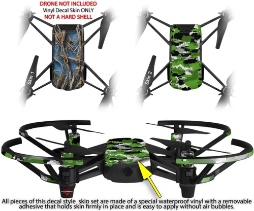 Vista 2 de Skin Wrap 2 Pack para DJI Ryze Tello Drone wraptorcamo Grassy Marsh Camo Azul Neón Drone No Incluidas