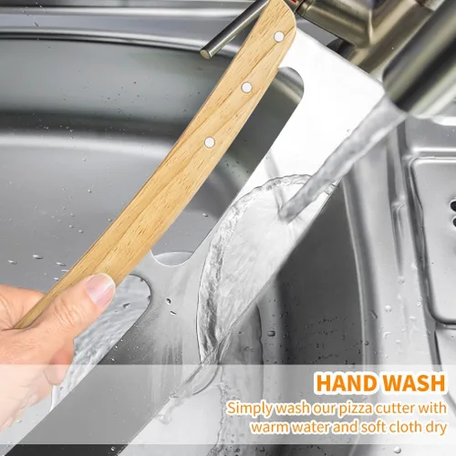Vista 6 de ALLTOP Cortador de pizza Rocker – Hoja de corte de acero inoxidable de alto rendimiento con mango de madera de una sola pieza – Accesorio de pizza