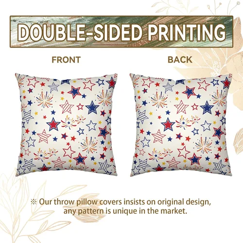Vista 82 de Juego de 2 fundas de almohada de 16 x 16 pulgadas, diseño patriótico de bandera estadounidense con estrellas para exteriores, estilo casa de campo