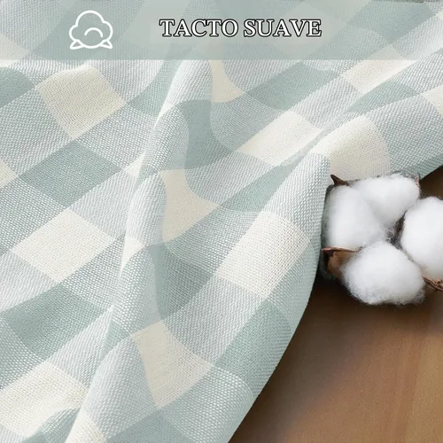 Vista 3 de Softalker - Mantel cuadrado a cuadros con borla, aguamarina, 55 x 55 Aqua Plaid