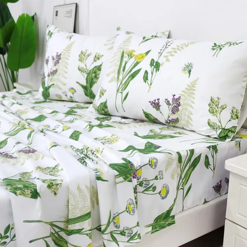 Vista 13 de FADFAY Juego de sábanas tamaño King, sábanas de algodón percal rosa floral con bolsillo profundo, ropa de cama vintage lujosa azul con estampado