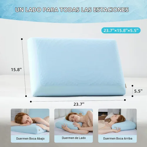 Vista 6 de SAPHREAS Almohada de espuma viscoelástica refrescante de gel para dormir de lado, espalda y boca abajo para dormir, almohada de cama fresca