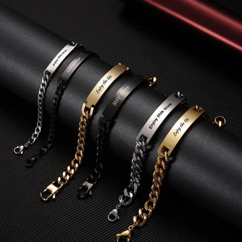 Vista 6 de OTXIXTO Pulseras personalizadas con nombre para hombresmujeres, pulseras a juego personalizadas para parejas, pulseras de acero inoxidable grabadas