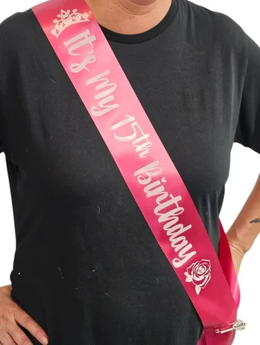 Vista 3 de It's My 15th Birthday Gifts for Teenage Girl Quince Anos - Banda de fiesta de quinceañera, banda rosa con extremos ajustables, viene con corona