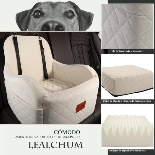 Vista 4 de Lealchum Asiento elevador de automóvil para perro, tela ultrasuave y relleno de espuma viscoelástica, cojín elevado, 3 correas y canal para cinturón