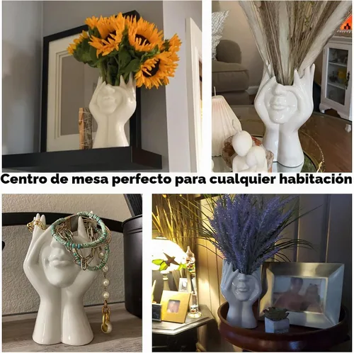 Vista 4 de FJS Jarrones de Cerámica con Cara, Jarrones de Flores Blancos para Decoración, 3.5" An x 7" Al Jarrón Decorativo Moderno como Centro de Mesa
