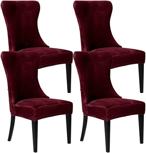 Vista 42 de XMNTG Juego de 4 fundas elásticas de terciopelo negro para silla con respaldo de ala, súper suave, reutilizables, lavables, protectores de silla