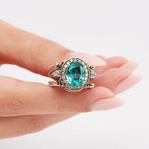 Vista 7 de Elegant Reversible 925 Sterling Silver Ring for Women Jewelry - Handcrafted in Turkey, Featuring Oval Cut Paraiba Tourmaline and Topaz 925 Sterling