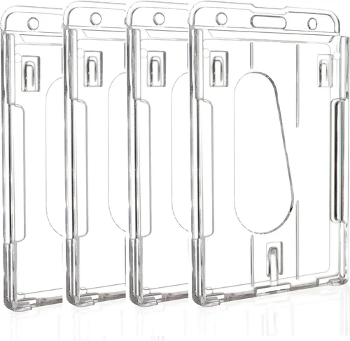 Vista 8 de Tarjetero de plástico duro, FadyRaye, con soporte para tarjetas de identificación transparentes con ranura de pulgar de fácil acceso, estuche de PC