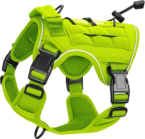 Vista 15 de Arnés táctico para perros grandes, chaleco reflectante ajustable sin tirones con sistema Molle, control de grado militar K9 para entrenamiento