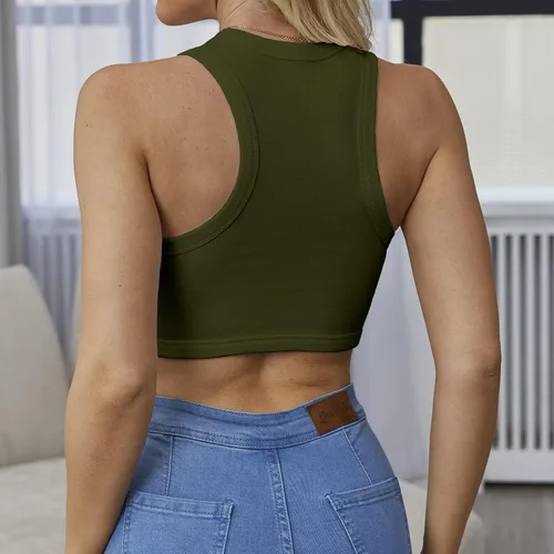 Vista 2 de Abardsion - Camiseta corta sin mangas con cuello redondo y espalda cruzada, de punto acanalado, para mujer