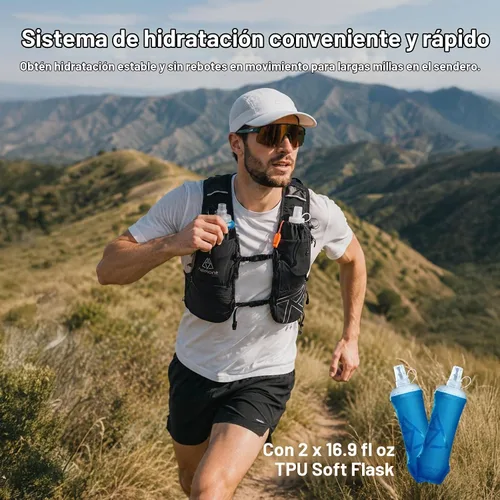 Vista 4 de Haimont 8L Trail Running Hydration Vest with Soft Flasks Negro