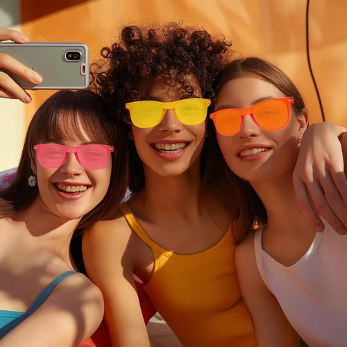 Vista 2 de Paquete de 1012 gafas de sol de color para adultos a granel al por mayor retro barato 90 gafas de sol transparentes de gelatina para recuerdos