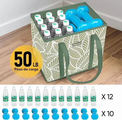 Vista 5 de BALEINE 1 paquete de bolsas reutilizables para comestibles, bolsas de compras plegables para comestibles con parte inferior reforzada y asas Follaje