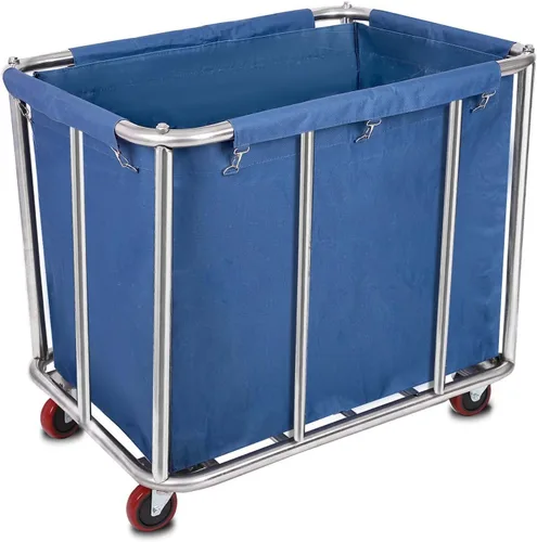 Vista 10 de Cesta de lavandería con ruedas de 105 galones, carrito comercial de gran capacidad para ropa resistente de 400 litros con marco de acero inoxidable