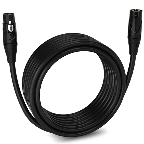 Vista 102 de LyxPro Cable de micrófono XLR hembra a macho de ángulo recto de 3 pines de 1.5 pies para altavoces amplificados, interfaz de audio, rendimiento