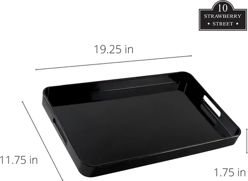 Vista 3 de 10 Strawberry Street Bandeja rectangular de laca de 19.25 x 11.75 pulgadas con asas, color negro