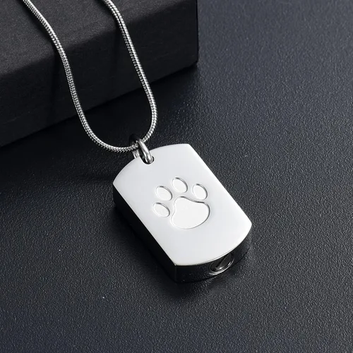 Vista 3 de Collar de urna de cremación para cenizas para mascotas, joyería conmemorativa de cenizas con estampado de patas, colgante de recuerdo, deja una foto