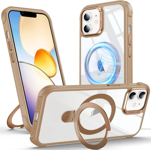 Vista 8 de Anqrp Funda transparente con función atril magnética con junta tórica para iPhone 12/12 Pro, compatible con Mag-Safe, de grado militar, reforzada