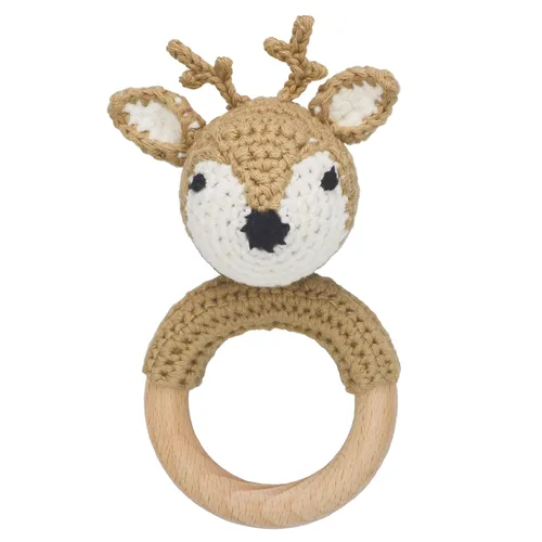 Vista 9 de Joliecraft Woodland Friends - Juguete de sonajero y agitador para bebé con anillo de dentición de madera para bebés de 3, 6, 9, 12 meses Oso Marrón