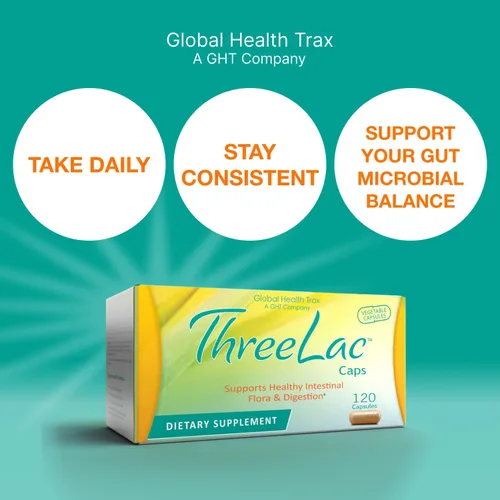 Vista 3 de Global Health Trax GHT - Cápsulas probióticas ThreeLac, 120 unidades, apoyo digestivo integral para hombres, mujeres y niños, sistema inmunológico