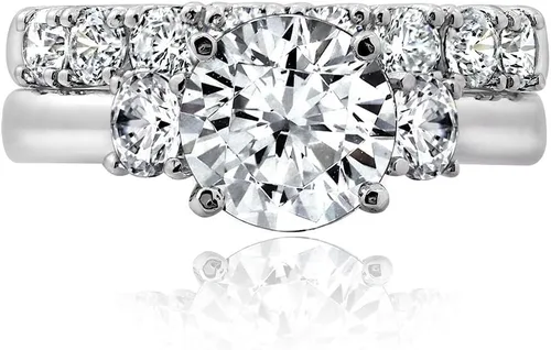 Vista 7 de Tienda Essentials Sterling Silver Platinum Plated Infinite Elements Cubic Zirconia Three Stone Ring (previously Tienda Collection)