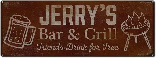Vista 90 de Adam's Bar and Grill Friends Drink for Free, cartel de aluminio de 5.75 x 15.5 pulgadas, accesorios personalizados para bar y decoración de pared