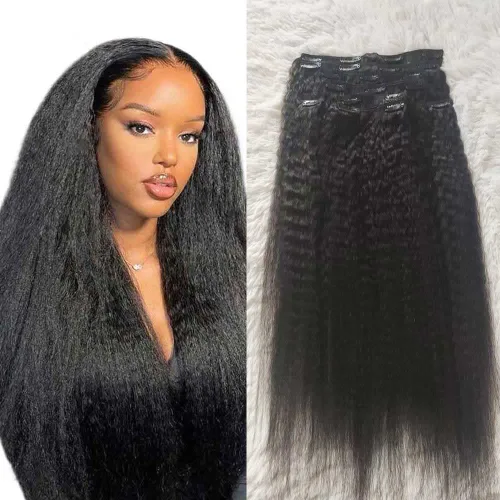 Vista 9 de Extensiones de cabello ondulado rizado con clip de 100 piezas de cabello humano Remy #1B, negro natural, 16 pulgadas, 4.23 oz, 8 piezas de cabello
